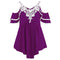 Women Stylish Plus Size Tiered Lace Top - Violet