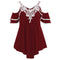 Women Stylish Plus Size Tiered Lace Top - Wine Red