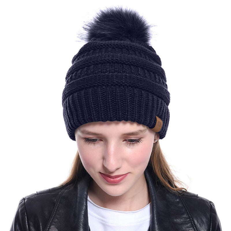 Women Tailored Casual Knitted Beanies - Navy Blue