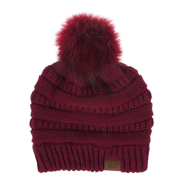 Women Tailored Casual Knitted Beanies - Wine Red