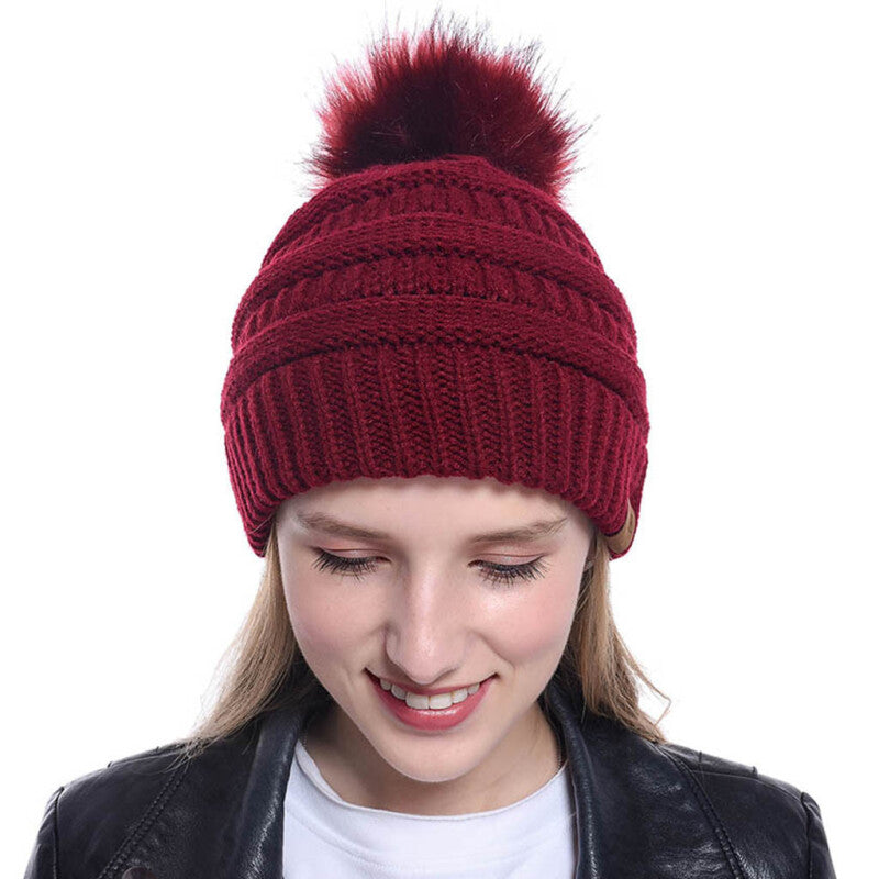 Women Tailored Casual Knitted Beanies - Wine Red