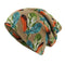 Women Tailored Feather Print Beanie Cap - Khaki