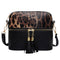 Women Tassel Leopard Printing Hand Bag - Black