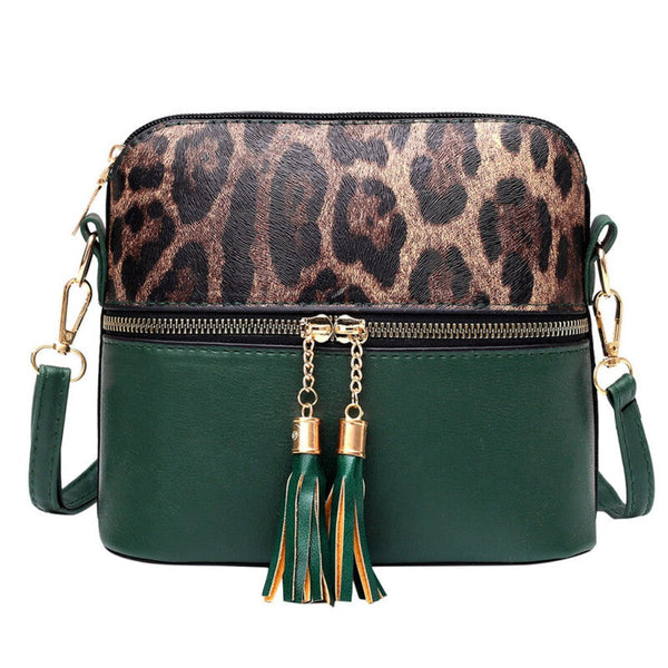 Women Tassel Leopard Printing Hand Bag - Green