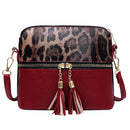 Women Tassel Leopard Printing Hand Bag - Wine Red