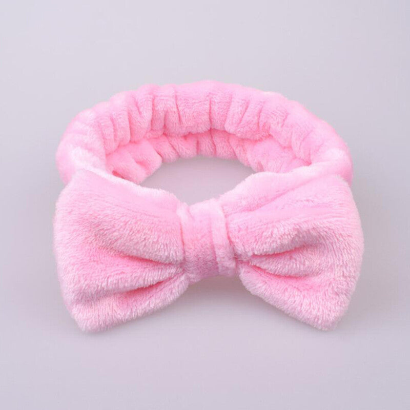 Women Velvet Solid Bow Knot Headband - Pink