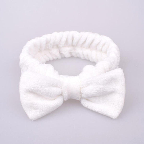 Women Velvet Solid Bow Knot Headband - White