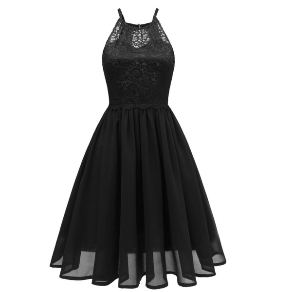 Women Vintage Cocktail Backless Party Dress - Black