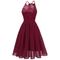 Women Vintage Cocktail Backless Party Dress - Burgundy