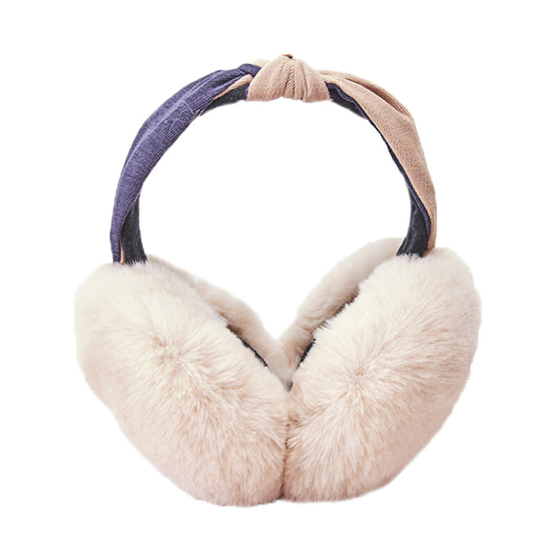 Women Winter Earmuffs Faux Fur Knot Headband - Beige