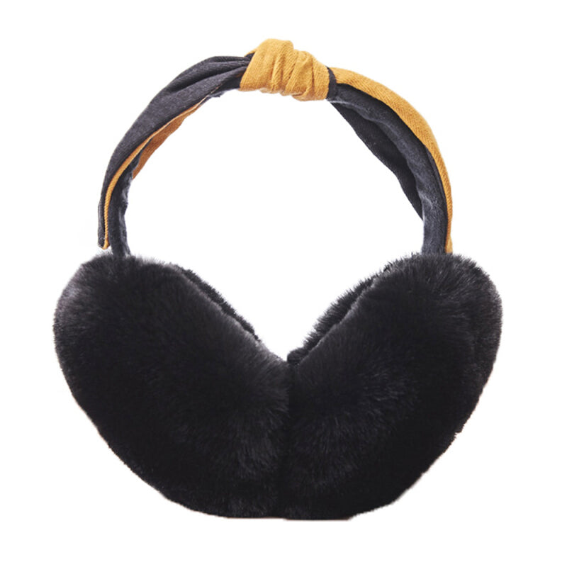 Women Winter Earmuffs Faux Fur Knot Headband - Black