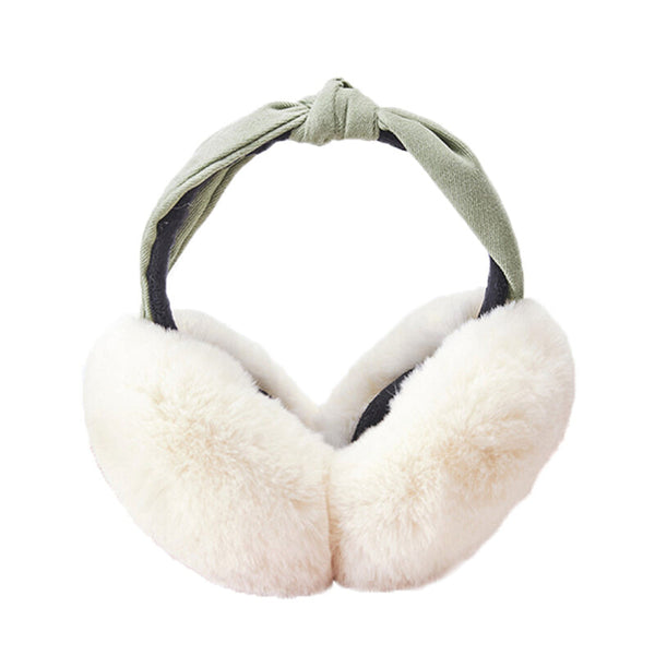 Women Winter Earmuffs Faux Fur Knot Headband - White