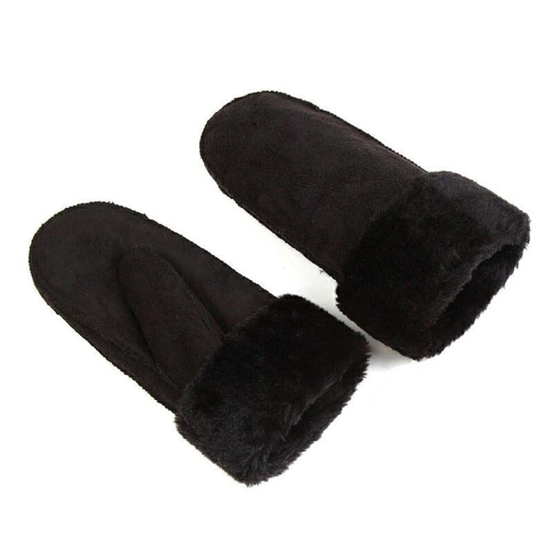 Women Winter Knitted Thermal Gloves Mittens - Black