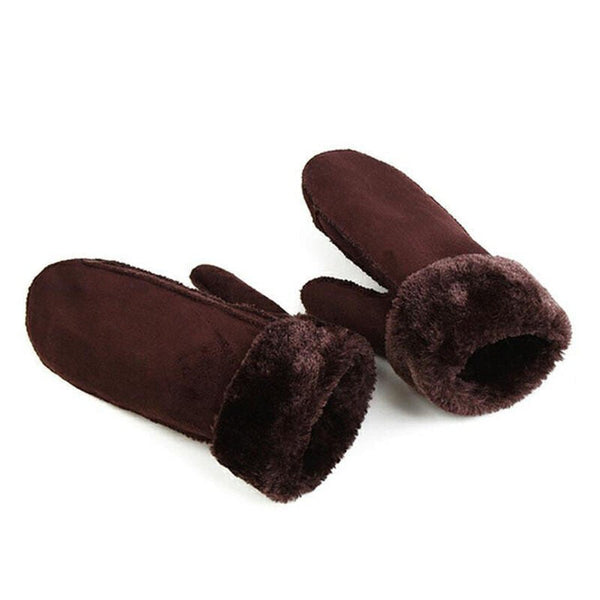 Women Winter Knitted Thermal Gloves Mittens - Dark Brown