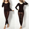 Women Winter Seamless Thermal Underwear Set - Coffee