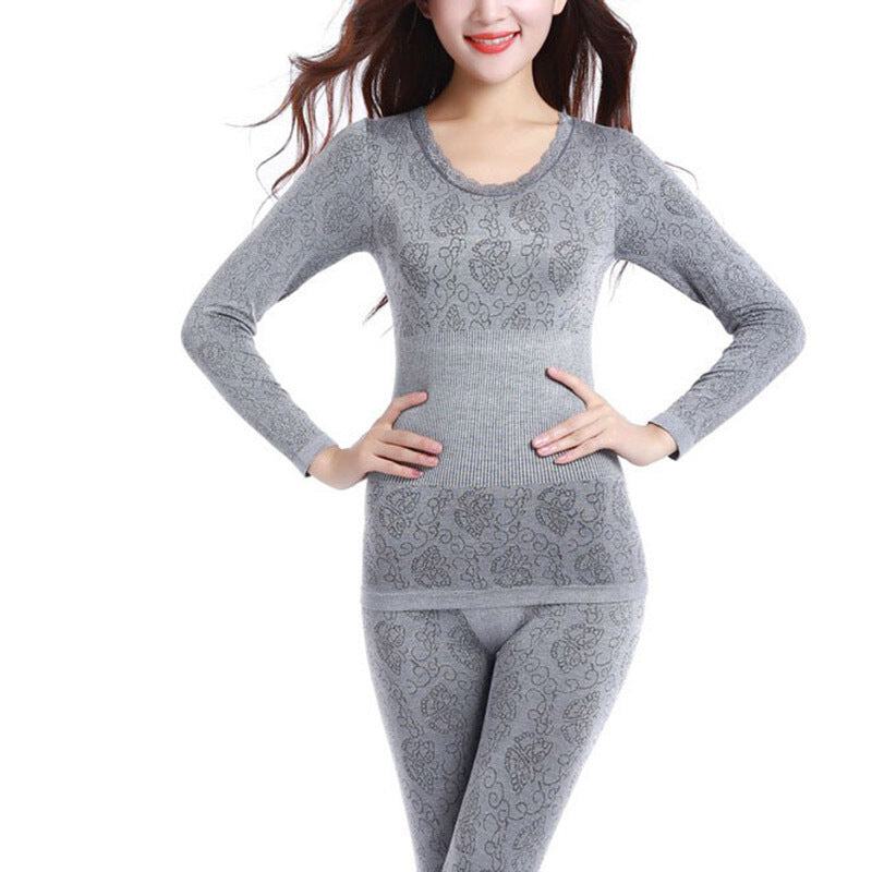 Women Winter Waist Slim Fit Thermal Underwear Set - Grey