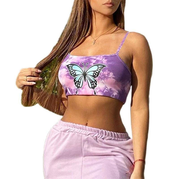 Women's Butterfly Print Vest Casual Top - Purple