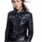 Women's Floral Pattern Print Leather Top - Black