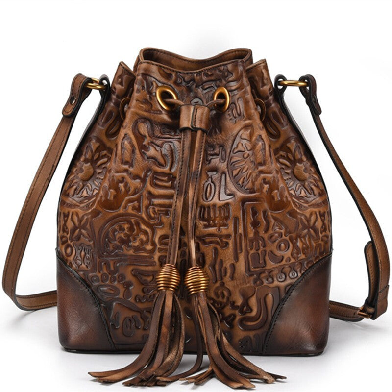 Women's Genuine Leather Travel Handbag - Brown