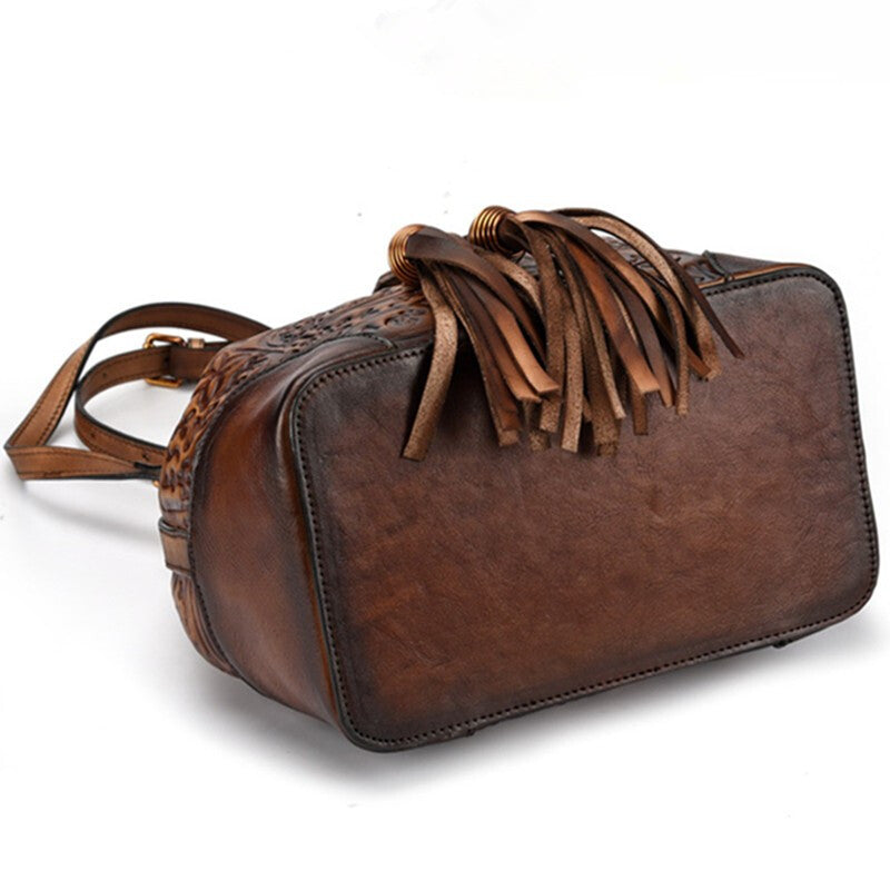 Women's Genuine Leather Travel Handbag - Brown