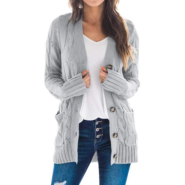 Women's Long Sleeve Soft Knit Sweater Cardigan with Pockets - Grey