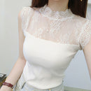 Women's Mesh Stitched Sleeveless Lace Top - White