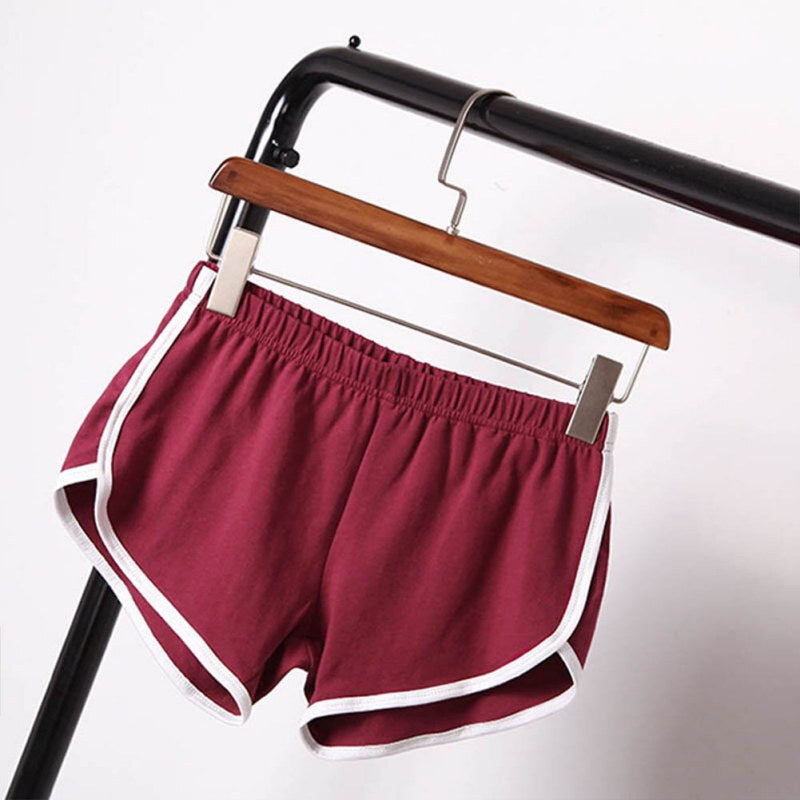 Women's Waistband Skinny Workout Shorts - Wine Red