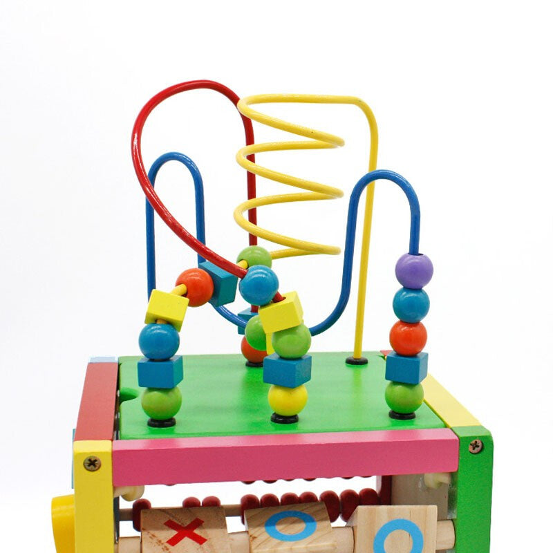 Wooden Bead Maze Cube - Rainbow