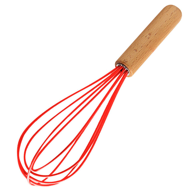 Wooden Premium Kitchenware Wire Whisk - Red