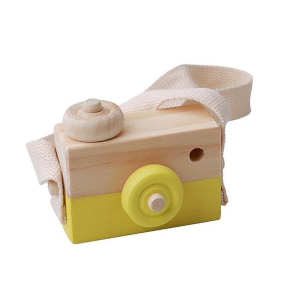 Wooden Premium Ornaments Toy Pendant Camera - Yellow