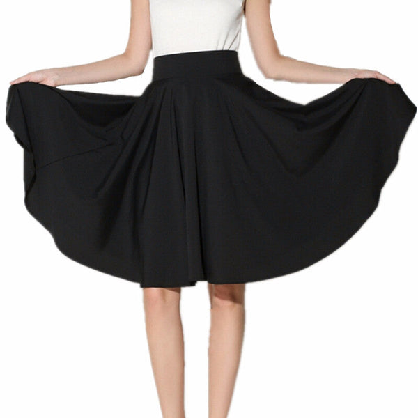 Xinuo High Waist Summer Skater Skirt - Black