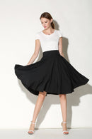 Xinuo High Waist Summer Skater Skirt - Black