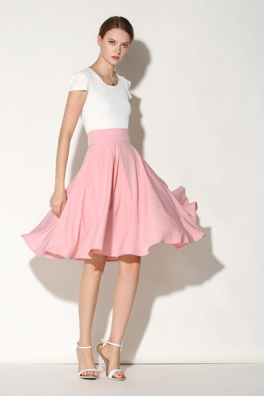 Xinuo High Waist Summer Skater Skirt - Pink