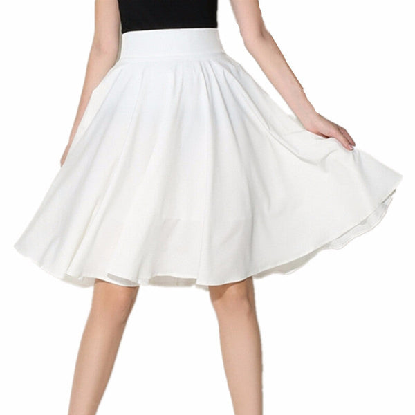 Xinuo High Waist Summer Skater Skirt - White