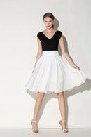 Xinuo High Waist Summer Skater Skirt - White