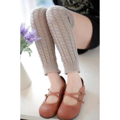 Winter Women Knitted Crochet Thigh Leg Warmer Cover