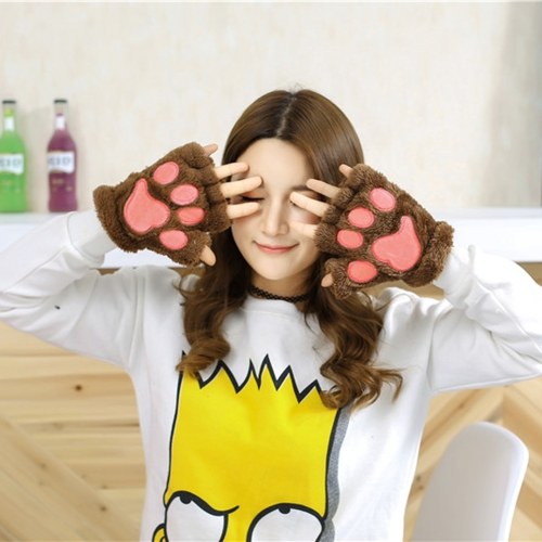 Women Super Lovely Bear Plush Cat Paw Claw Glove