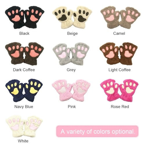 Women Super Lovely Bear Plush Cat Paw Claw Glove