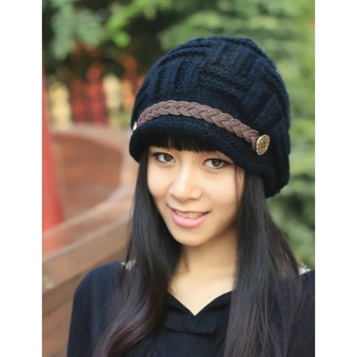 Knitted Braided Beanie Hats Cabled Checker Pattern Hat