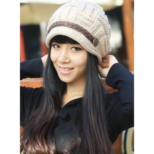 Knitted Braided Beanie Hats Cabled Checker Pattern Hat