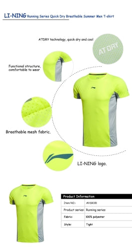 LI-NING Running Series Quick Dry Breathable Summer Sports Wear Men T-shirt Short Sleeve AHSK181