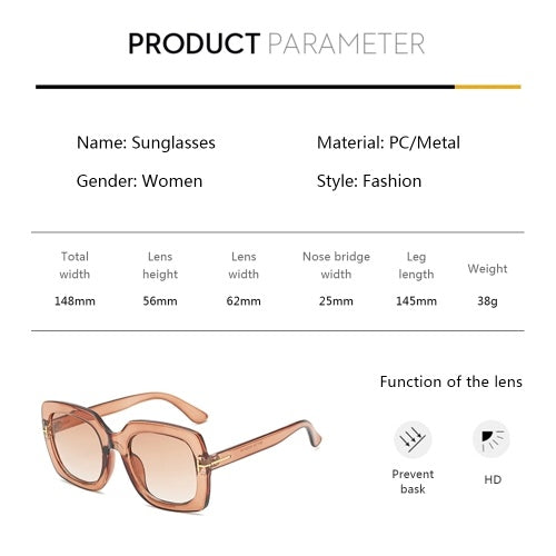 Fashion Women Square Frame Sunglasses UV400 Protection Lens Double Colors Sun Glasses Female Eyewear Shades