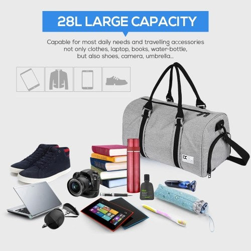 28L Waterproof Travel Duffele Bag with Separate Shoe Compartment for Men Women Sports Gym Tote Bag