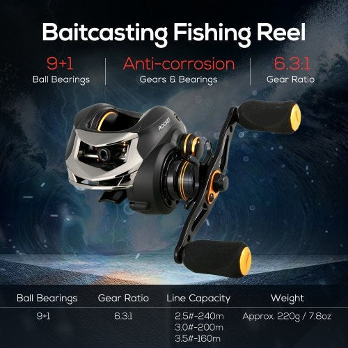 9+1 BB 6.3:1 High Speed Baitcasting Reel Baitcast Fishing Reel