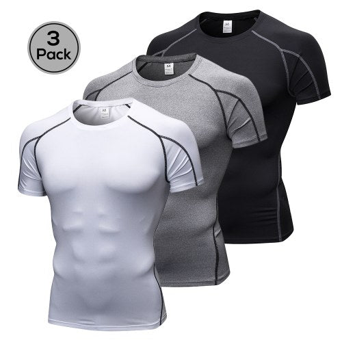 Lixada Pack of 3 Men Short Sleeve Compression Shirt