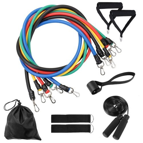 11pcs Resistance Bands Set Skipping Rope Workout Fintess Exercise Tube Bands Door Anchor Ankle Straps Cushioned Handles with Carry Bags for Home Gym Travel