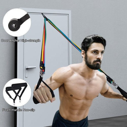 11pcs Resistance Bands Set Skipping Rope Workout Fintess Exercise Tube Bands Door Anchor Ankle Straps Cushioned Handles with Carry Bags for Home Gym Travel