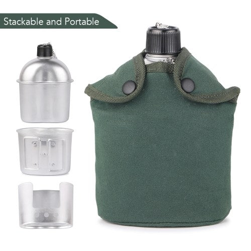 3pcs Cookware Set Aluminum Military Canteen Cup Wood Stove Set with Cover Bag for Camping Hiking Backpacking