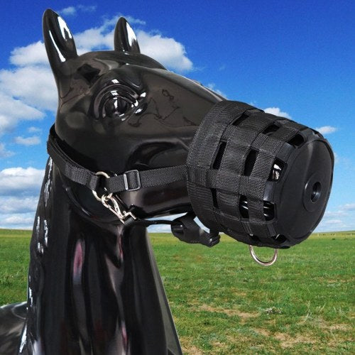 3 Size Optional Easy Breathe Horse Mouth Cover Pony Nylon Grazing Muzzle with Halter Under Chin Head Collar Adjustable