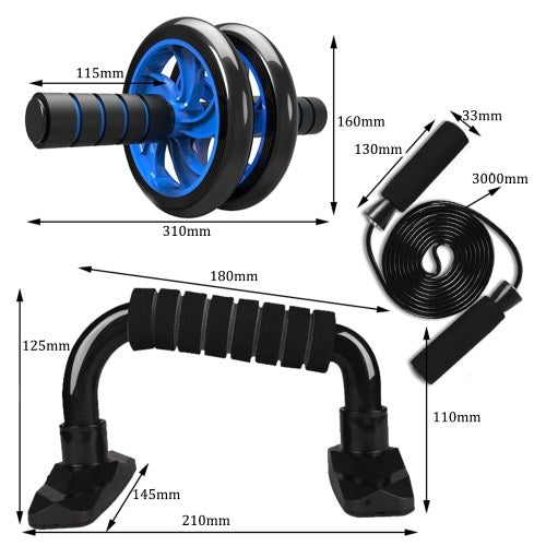 4-in-1 AB Wheel Roller Kit Abdominal Press Wheel Pro with Push-UP Bar Jump Rope and Knee Pad